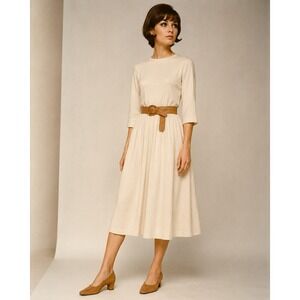 Justin McCarty 60s Vintage Cream Jersey Pleated Midi Dress